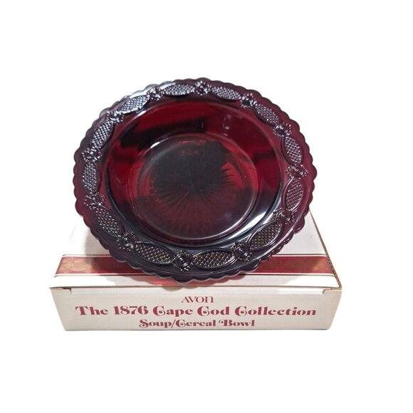 Avon 1876 Ruby Red Cape Cod Collection 1876 Glass Soup/Cereal Bowl  7.25 "w NOB - Picture 7 of 8